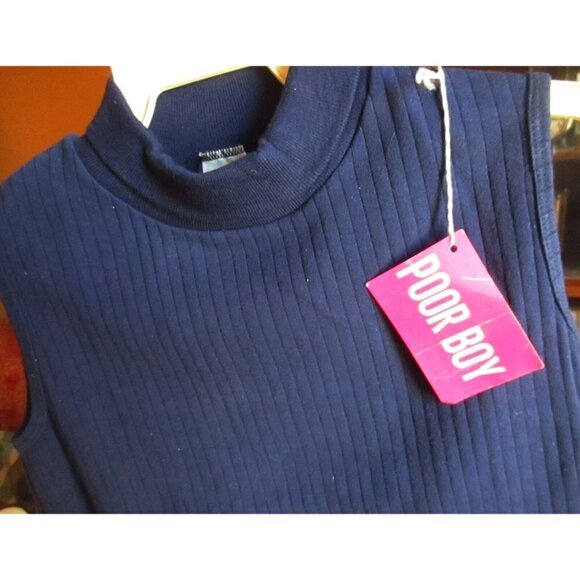 NWT sz 10 Vintage 1970's GIRLS TOP  NAVY BLUE SLEEVELESS RIBBED KNIT COTTON USA - Picture 2 of 4